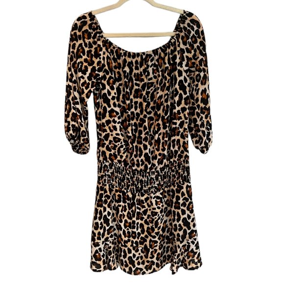 Women's Veronica M Cheetah Animal Print Off Shoulder Mini Dress‎ Size Medium - Picture 1 of 4